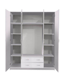 Kano White 4-Door Wardrobe with Mirrored Panels and Ample Storage - UK Luxury Furniture