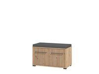 Lazlo Slatted Artisan Oak Effect Hallway Storage Bench with Cushioned Seating - UK Luxury Furniture