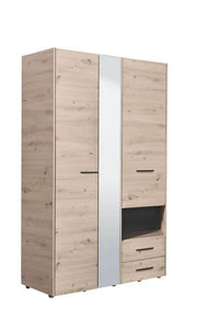 Limone Grey Oak Three-Door Wardrobe: Elegant Storage with Mirror for Modern Bedrooms - UK Luxury Furniture