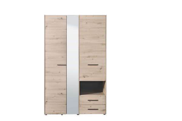 Limone Grey Oak Three-Door Wardrobe: Elegant Storage with Mirror for Modern Bedrooms - UK Luxury Furniture