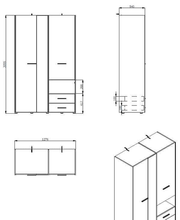 Limone Grey Oak Three-Door Wardrobe: Elegant Storage with Mirror for Modern Bedrooms - UK Luxury Furniture