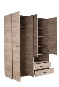 Limone Grey Oak Four-Door Wardrobe with Integrated Mirror and Two Drawers - UK Luxury Furniture