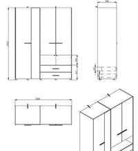 Limone Grey Oak Four-Door Wardrobe with Integrated Mirror and Two Drawers - UK Luxury Furniture