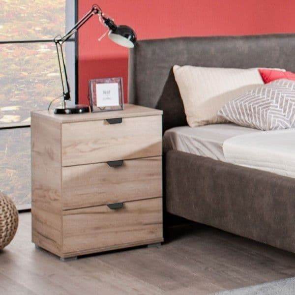 Elegant Limone Oak Effect Three-Drawer Bedside Table with Grey Finish and Modern Design - UK Luxury Furniture