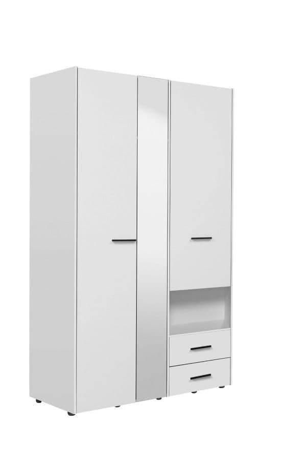Limone White 3-Door Wardrobe: Elegant Storage with Mirror, Drawers & Hanging Rails - UK Luxury Furniture