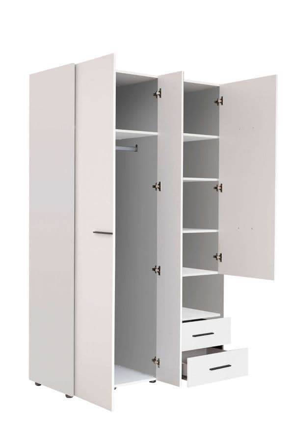 Limone White 3-Door Wardrobe: Elegant Storage with Mirror, Drawers & Hanging Rails - UK Luxury Furniture