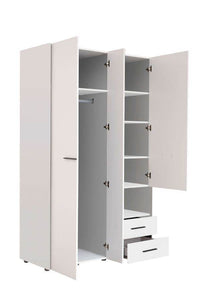 Limone White 3-Door Wardrobe: Elegant Storage with Mirror, Drawers & Hanging Rails - UK Luxury Furniture