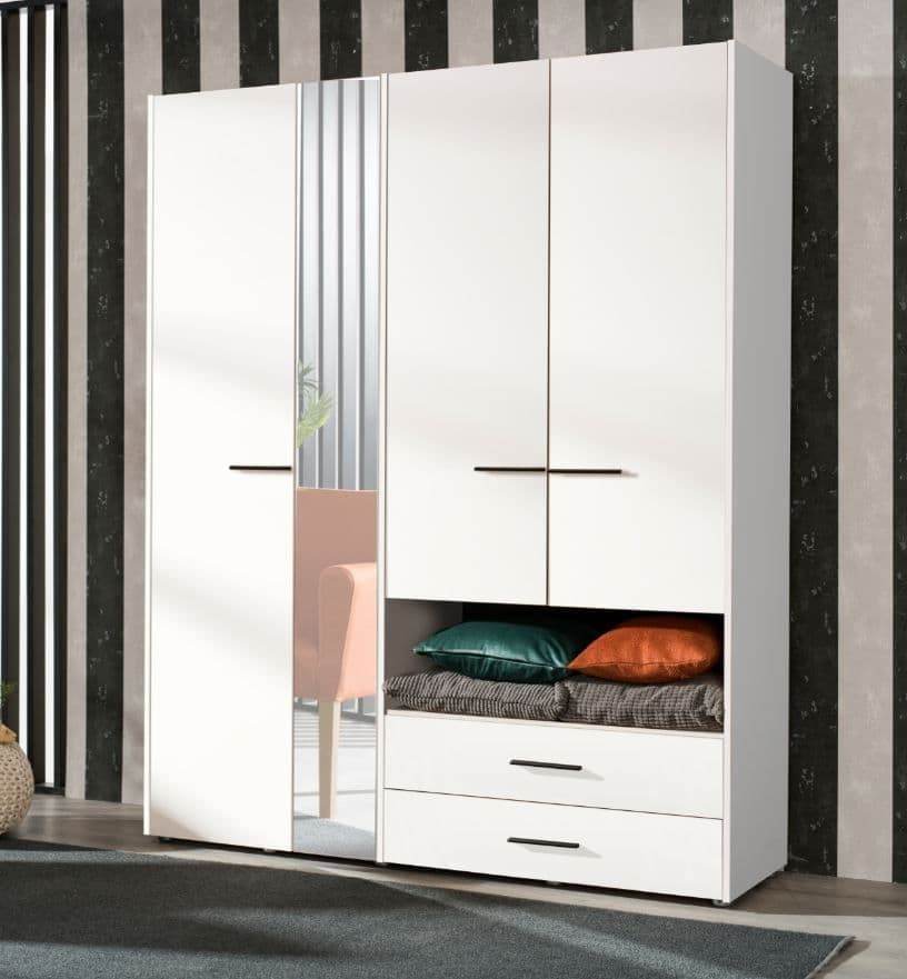 Limone White Four-Door Wardrobe: Elegant Storage Solution with Integrated Mirror - UK Luxury Furniture