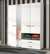Limone White Four-Door Wardrobe: Elegant Storage Solution with Integrated Mirror - UK Luxury Furniture