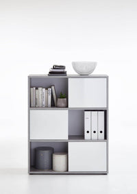 Luiz Concrete Grey and White Short Bookcase - Versatile Storage Solution for Modern Homes - UK Luxury Furniture
