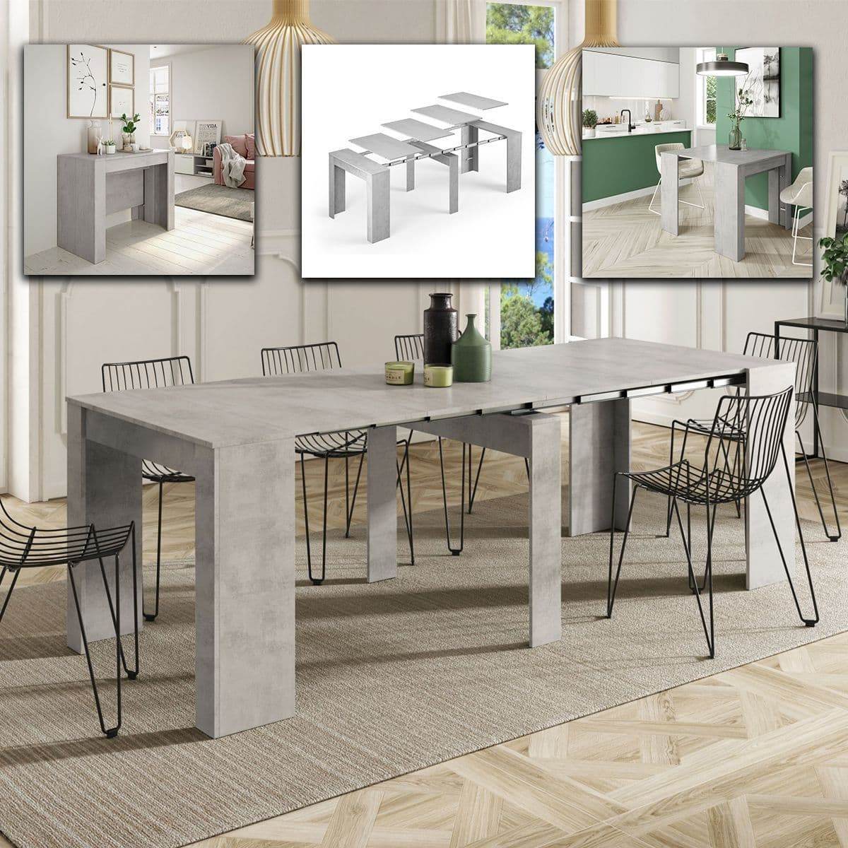 Luiz Concrete Grey Effect Large Extending Dining Table - Versatile, Modern, Durable - UK Luxury Furniture