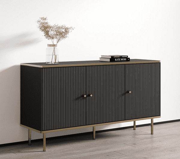 Maison Elegant Black and Gold Three-Door Sideboard with Internal Shelving - UK Luxury Furniture