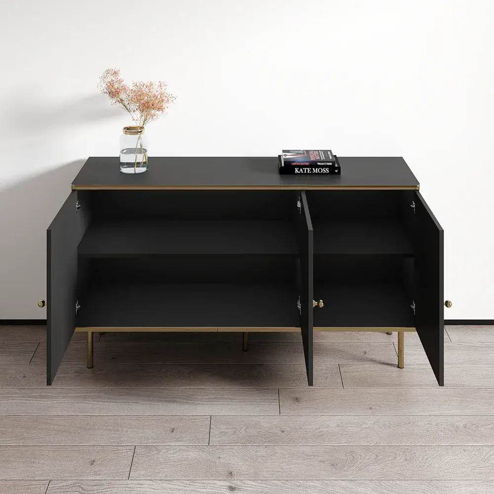 Maison Elegant Black and Gold Three-Door Sideboard with Internal Shelving - UK Luxury Furniture