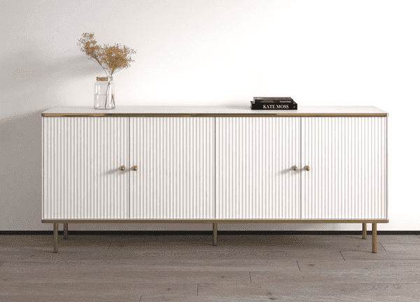 Maison Elegant White and Gold Four-Door Wide Sideboard with Ample Storage - UK Luxury Furniture