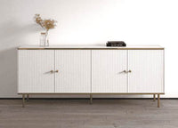 Maison Elegant White and Gold Four-Door Wide Sideboard with Ample Storage - UK Luxury Furniture