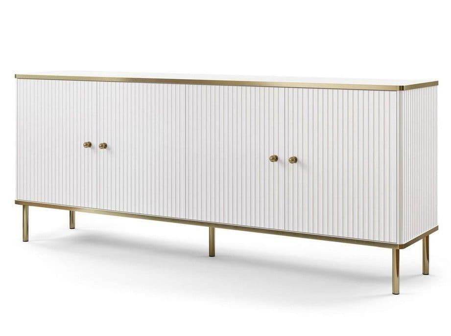 Maison Elegant White and Gold Four-Door Wide Sideboard with Ample Storage - UK Luxury Furniture