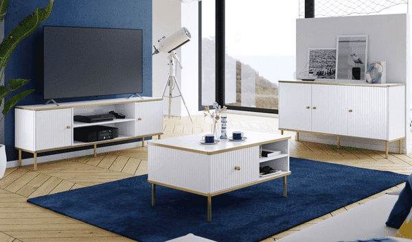 Maison Elegant White and Gold Four-Door Wide Sideboard with Ample Storage - UK Luxury Furniture