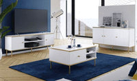 Maison Elegant White and Gold Four-Door Wide Sideboard with Ample Storage - UK Luxury Furniture