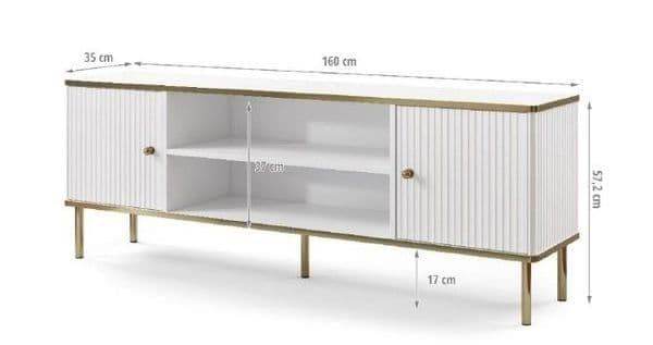 Luxurious Maison White and Gold TV Unit with Two Doors and Open Shelf - UK Luxury Furniture