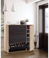 Marcos Oak Effect and Oxido Dark Brown Shoe Cabinet with 4 Doors - UK Luxury Furniture