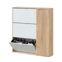 Marcos Oak Effect and White Shoe Cabinet with 3 Revolving Doors & Cupboard - UK Luxury Furniture
