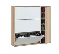 Marcos Oak Effect and White Shoe Cabinet with 3 Revolving Doors & Cupboard - UK Luxury Furniture