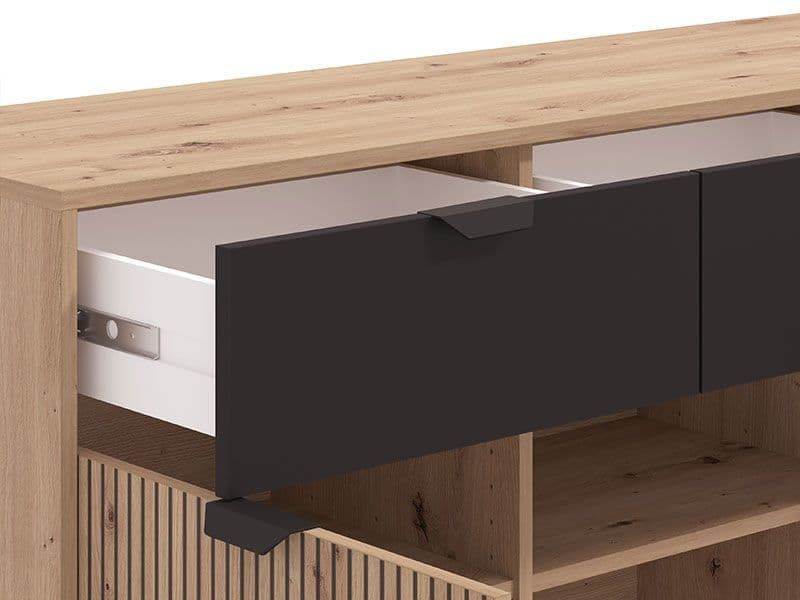 Martinique Slatted Artisan Oak Effect and Black 3-Door Sideboard for Elegant Storage - UK Luxury Furniture