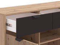 Martinique Slatted Artisan Oak Effect and Black 3-Door Sideboard for Elegant Storage - UK Luxury Furniture