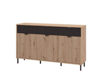 Martinique Slatted Artisan Oak Effect and Black 3-Door Sideboard for Elegant Storage - UK Luxury Furniture