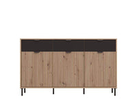 Martinique Slatted Artisan Oak Effect and Black 3-Door Sideboard for Elegant Storage - UK Luxury Furniture