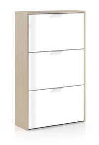Marvin White and Oak Effect Shoe Cabinet with Three Folding Doors - UK Luxury Furniture