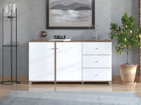 Merlot White Gloss and Warm Oak Effect Sideboard with Soft-Close Doors - UK Luxury Furniture