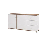 Merlot White Gloss and Warm Oak Effect Sideboard with Soft-Close Doors - UK Luxury Furniture