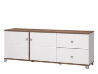 Merlot White Gloss and Warm Oak TV Unit Cabinet - 3443 Elegant Modern Design with Practical Storage - UK Luxury Furniture
