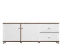 Merlot White Gloss and Warm Oak TV Unit Cabinet - 3443 Elegant Modern Design with Practical Storage - UK Luxury Furniture