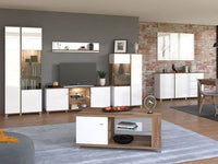 Elegant Merlot White Gloss Oak Effect Low Display Cabinet for Modern Interiors - UK Luxury Furniture