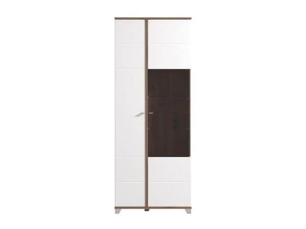 Elegant Merlot White High Gloss and Oak Effect Display Cabinet with Eight Shelves - UK Luxury Furniture