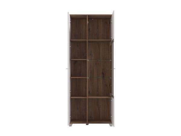 Elegant Merlot White High Gloss and Oak Effect Display Cabinet with Eight Shelves - UK Luxury Furniture