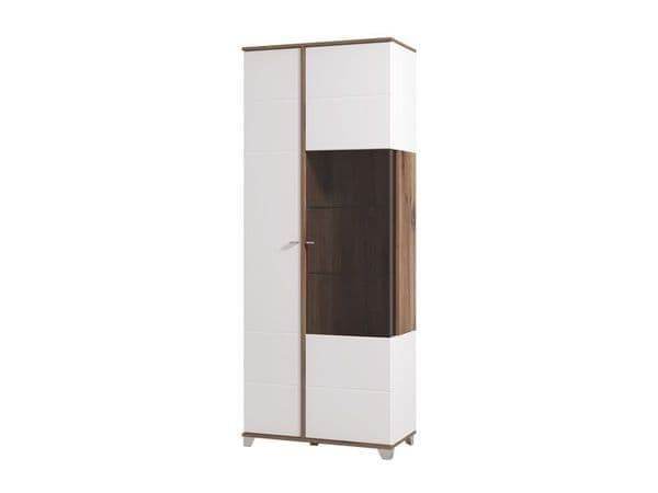 Elegant Merlot White High Gloss and Oak Effect Display Cabinet with Eight Shelves - UK Luxury Furniture