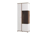 Elegant Merlot White High Gloss and Oak Effect Display Cabinet with Eight Shelves - UK Luxury Furniture