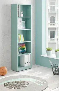 Mila Aqua Green Tall Bookcase: Elegant 5-Shelf Storage for Modern Living Spaces - UK Luxury Furniture