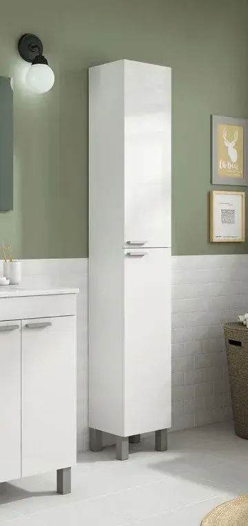 Milano Tall Narrow White Gloss Bathroom Storage Cupboard with Reversible Doors - UK Luxury Furniture