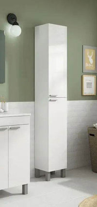 Milano Tall Narrow White Gloss Bathroom Storage Cupboard with Reversible Doors - UK Luxury Furniture