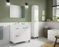 Milano White Gloss Two-Door, Two-Drawer Bathroom Vanity Cabinet with Sink and Mirror - UK Luxury Furniture