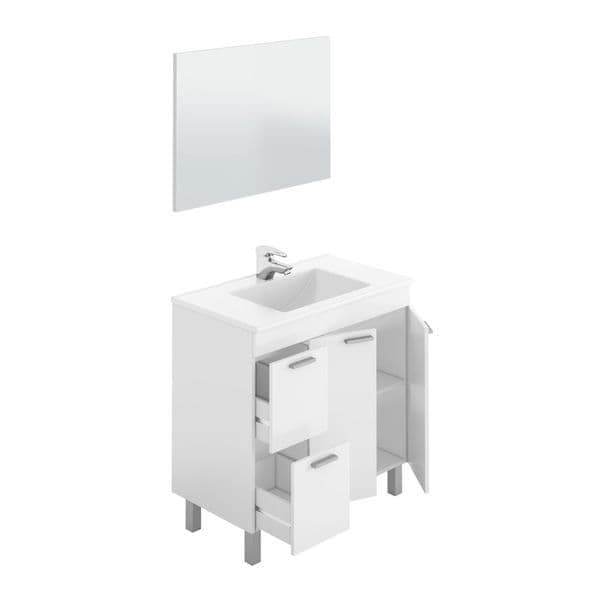 Milano White Gloss Two-Door, Two-Drawer Bathroom Vanity Cabinet with Sink and Mirror - UK Luxury Furniture