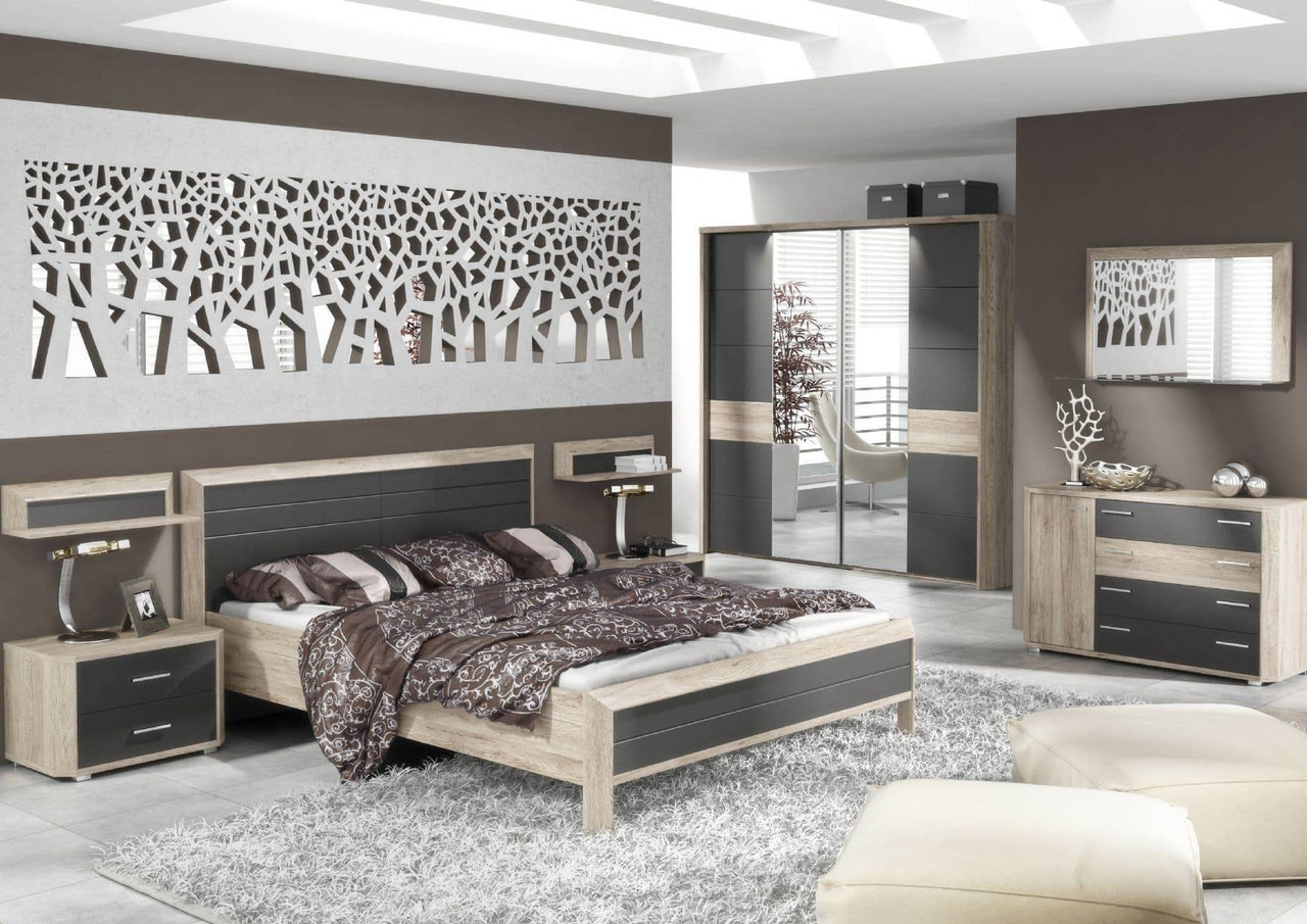 Mocha Dark Brown with Oak Effect Chest of Drawers Dresser - 4 Drawers, 1 Door - UK Luxury Furniture