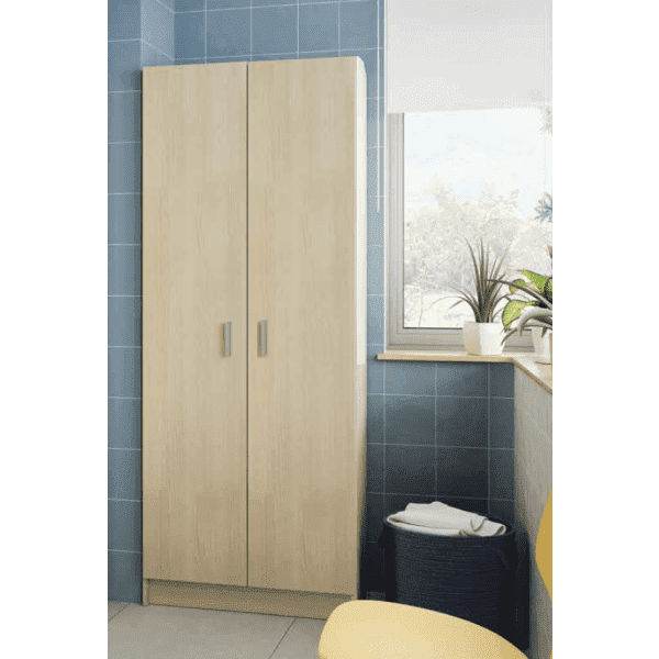 Multi-Tall Oak Effect 2-Door Utility Universal Storage Cupboard - 3292 - UK Luxury Furniture