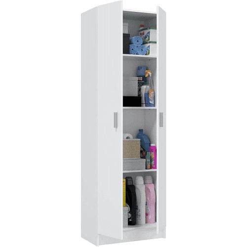 Premium White Two-Door Tall Shoe Storage Utility Cupboard with Four Internal Shelves - UK Luxury Furniture