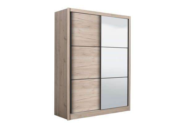 Navara Oak Effect Sliding Door Wardrobe: 166cm Wide, Mirrored, Spacious Storage Solution - UK Luxury Furniture