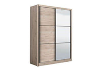 Navara Oak Effect Sliding Door Wardrobe: 166cm Wide, Mirrored, Spacious Storage Solution - UK Luxury Furniture